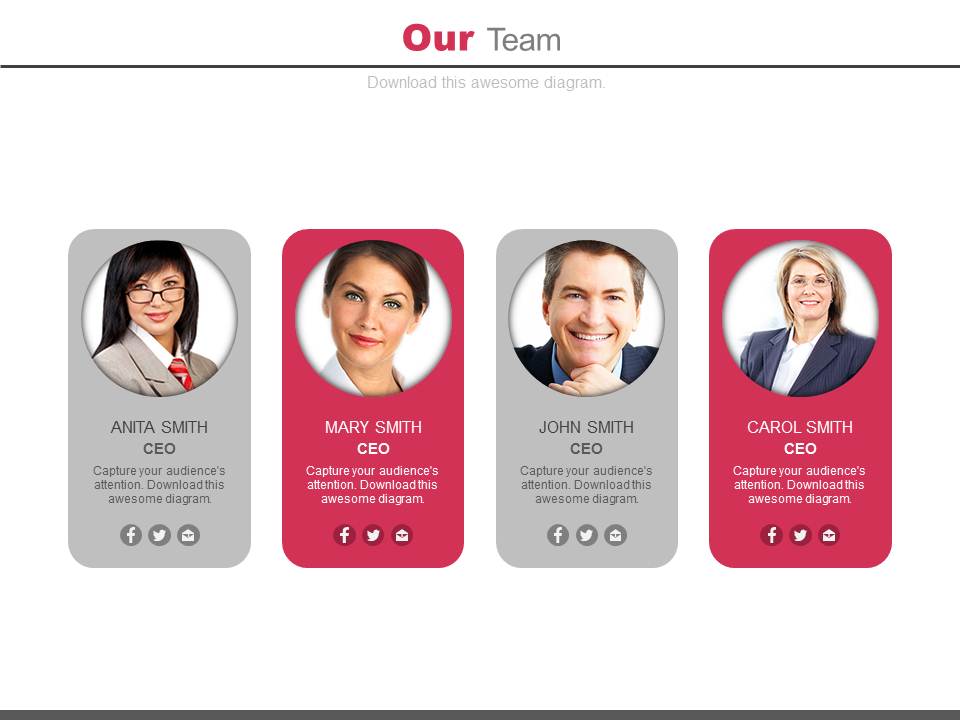Four Team Members With Photos Powerpoint Slides