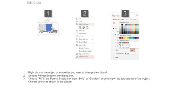 Four Trucks With Percentage Values For Comparison Powerpoint Slides
