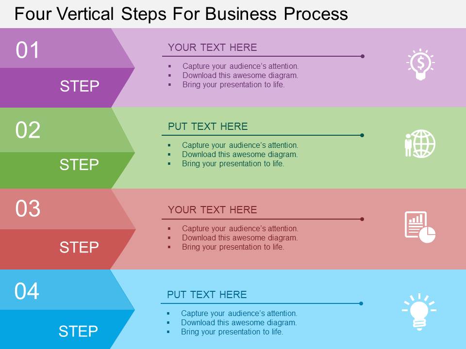Four Vertical Steps For Business Process Powerpoint Template