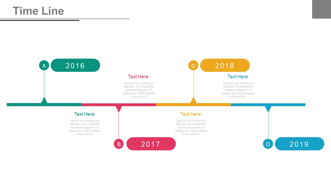 Four Years Tags Timeline Diagram Powerpoint Slides