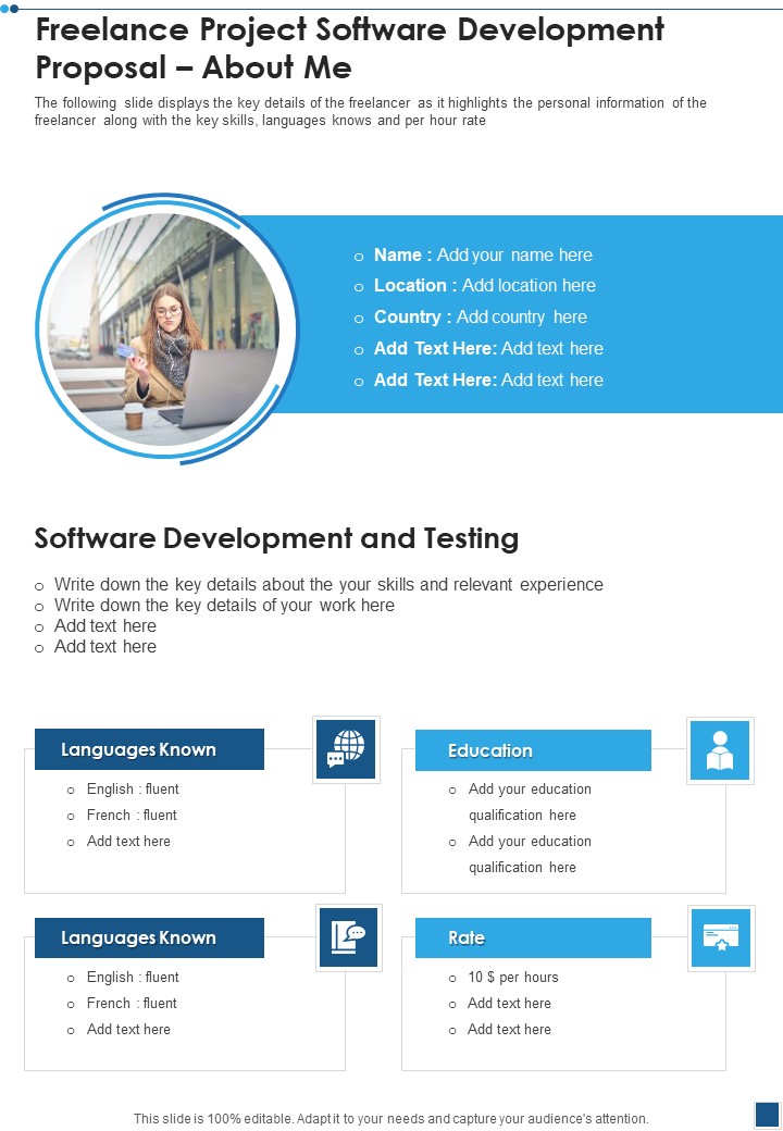 Freelance Project Software Development Proposal About Me One Pager Sample Example Document