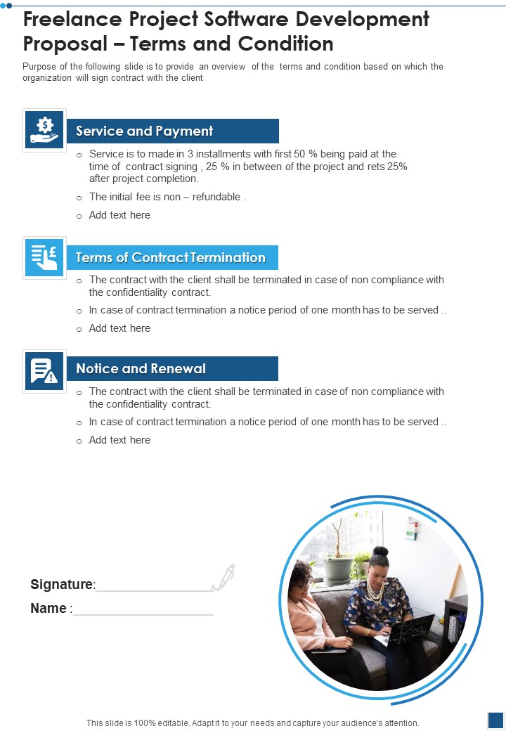 Freelance Project Software Development Proposal Terms And Condition One Pager Sample Example Document