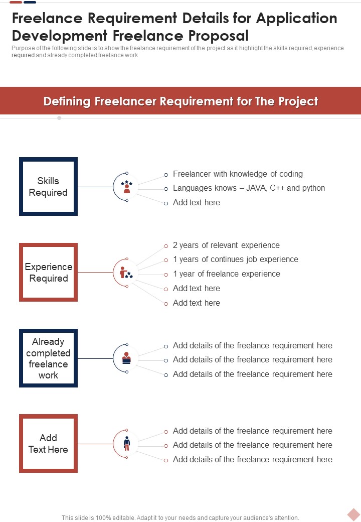 Freelance Requirement Details For Application Development Freelance Proposal One Pager Sample Example Document