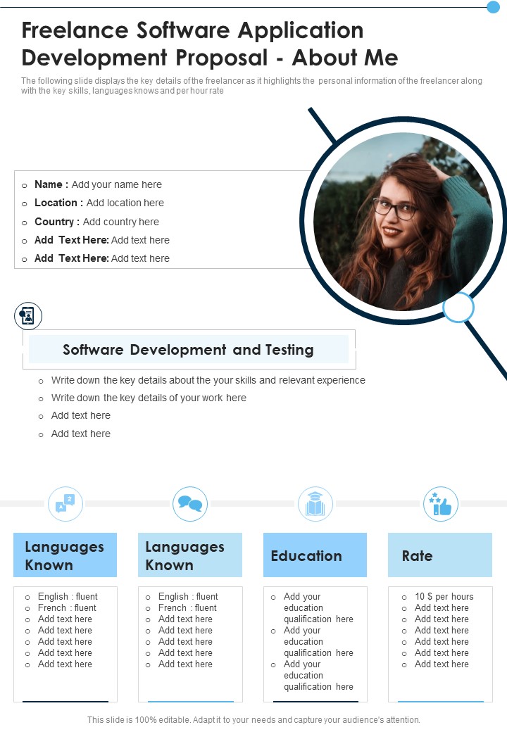 Freelance Software Application Development Proposal About Me One Pager Sample Example Document