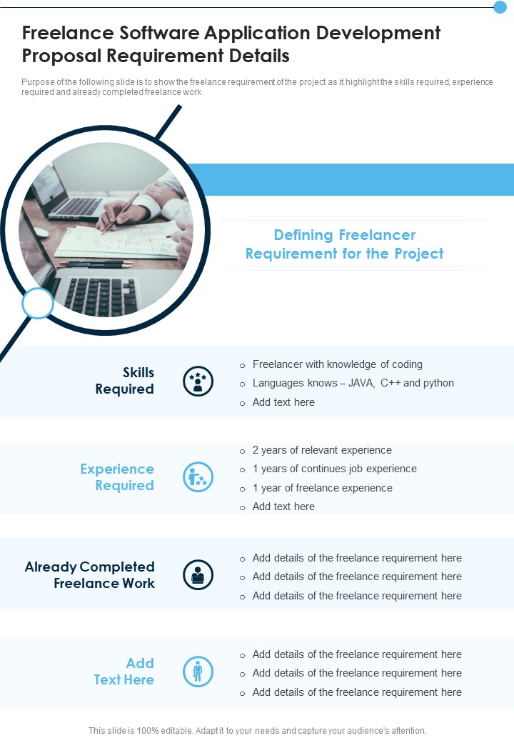 Freelance Software Application Development Proposal Requirement Details One Pager Sample Example Document