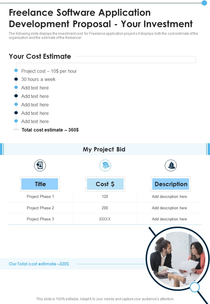Freelance Software Application Development Proposal Your Investment One Pager Sample Example Document