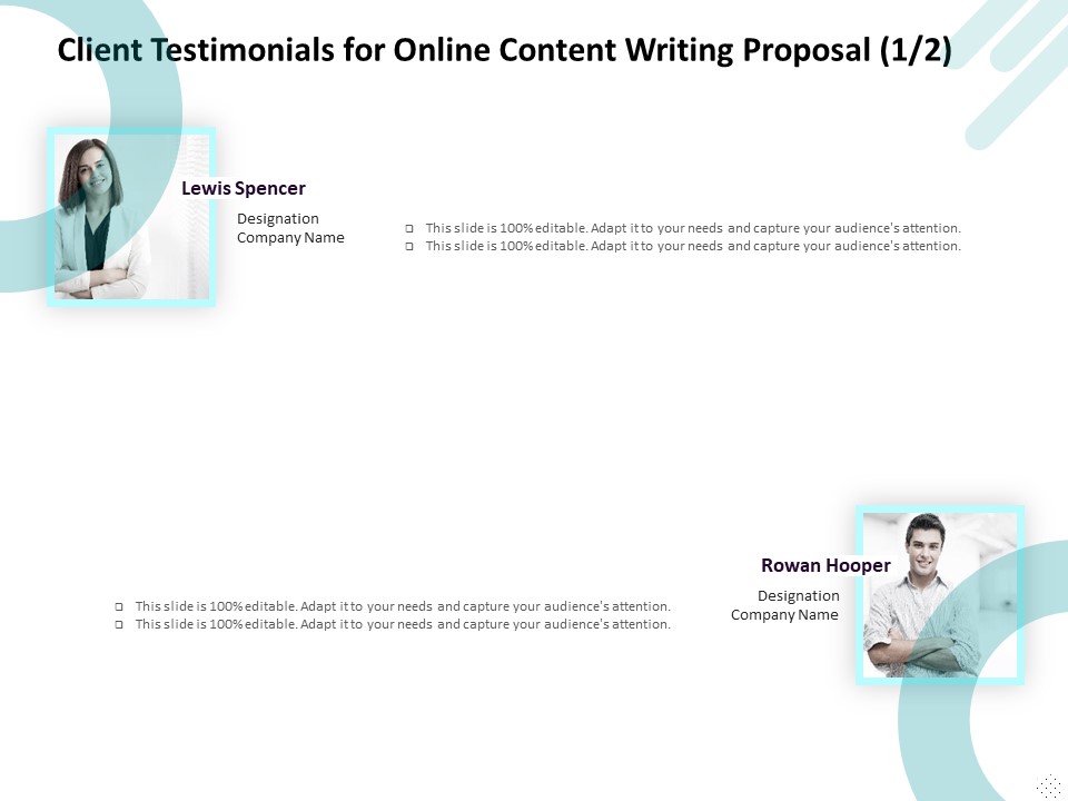 Freelance Writing Client Testimonials For Online Content Writing Proposal Diagrams PDF