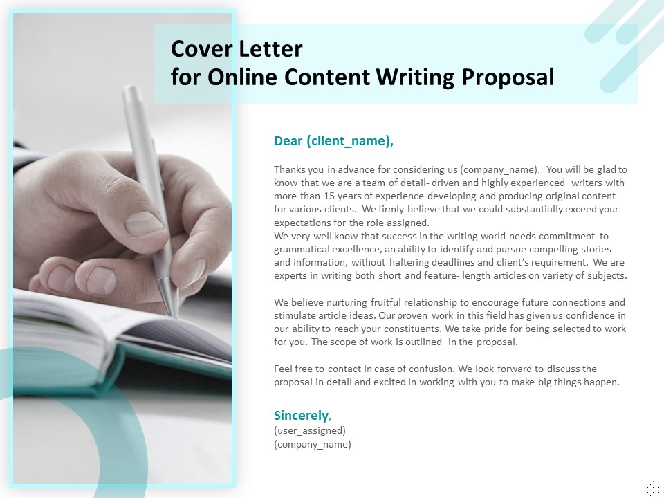 Freelance Writing Cover Letter For Online Content Writing Proposal Ppt Infographic Template Show PDF
