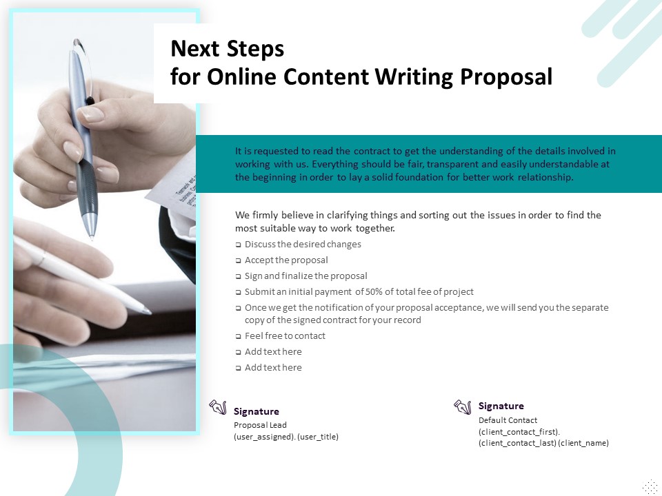 Freelance Writing Next Steps For Online Content Writing Proposal Ppt File Shapes PDF