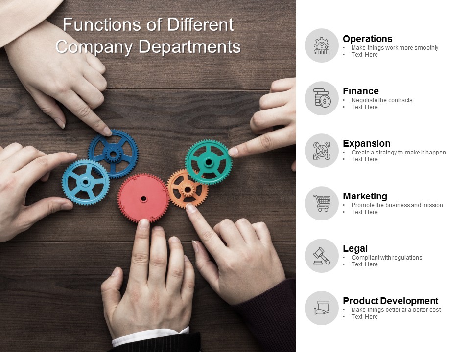 Functions Of Different Company Departments Ppt PowerPoint Presentation Infographics Deck