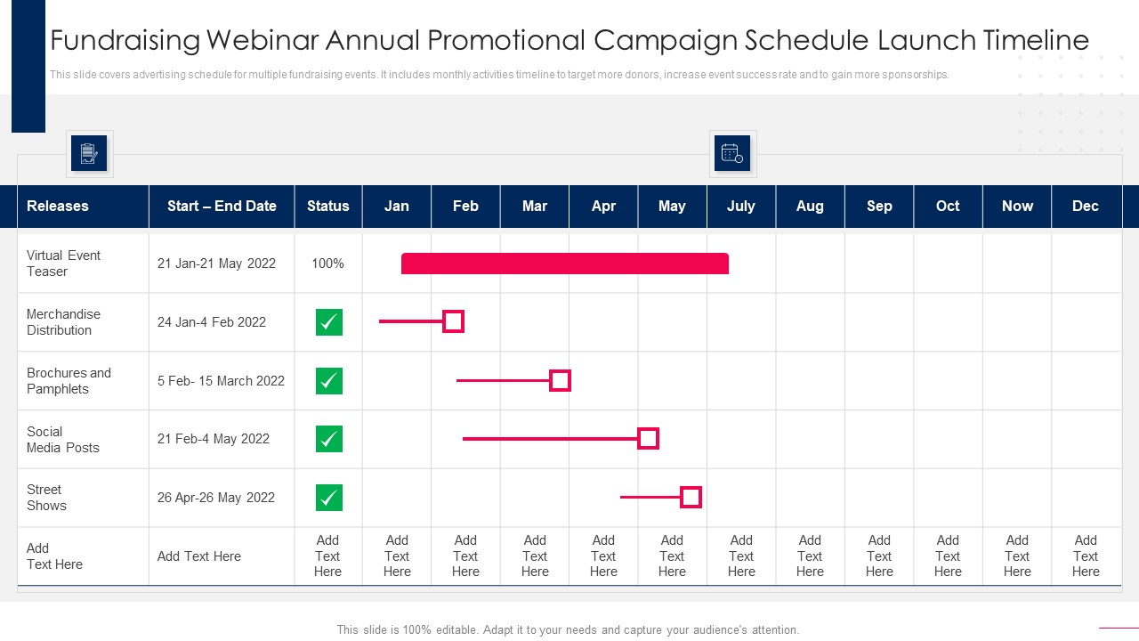 Fundraising Webinar Annual Promotional Campaign Schedule Launch Timeline Professional PDF
