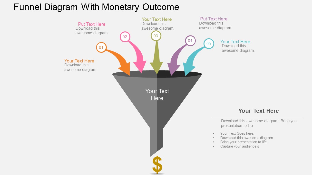 Funnel Diagram With Monetary Outcome Powerpoint Templates