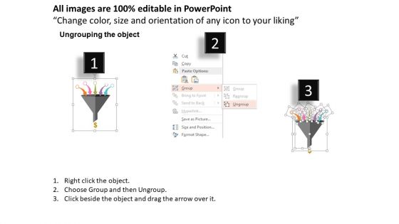 Funnel Diagram With Monetary Outcome Powerpoint Templates