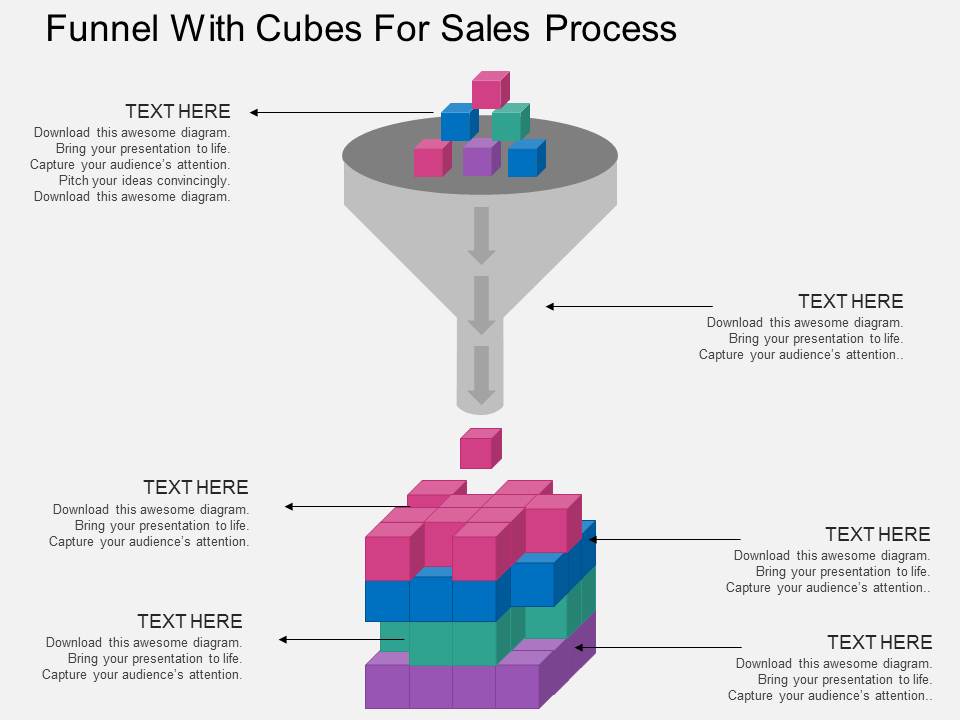 Funnel With Cubes For Sales Process Powerpoint Template