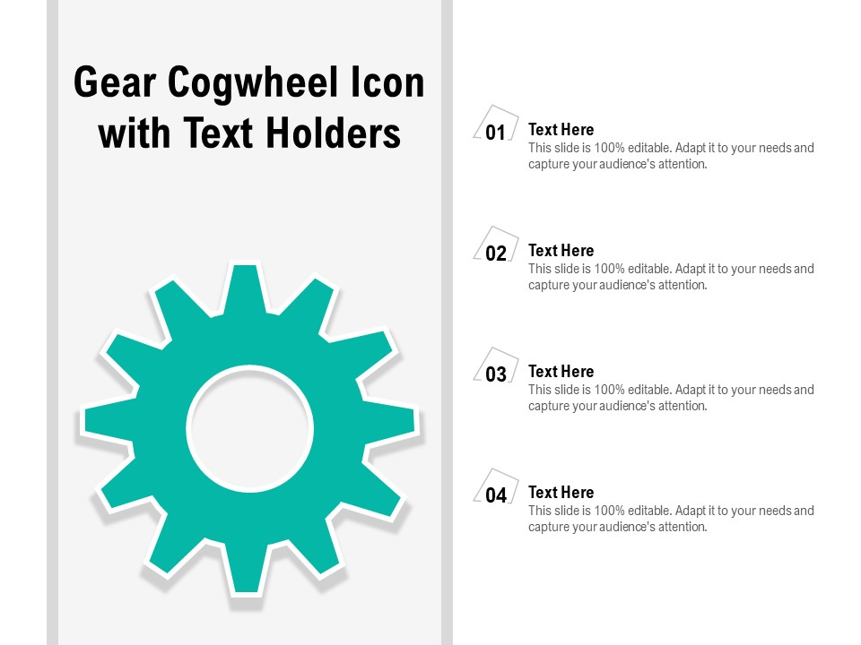 Gear Cogwheel Icon With Text Holders Ppt PowerPoint Presentation Show Template PDF