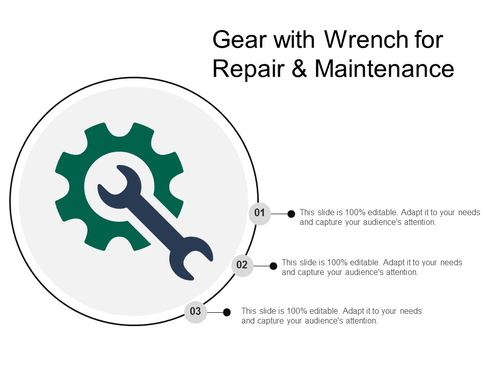 Gear With Wrench For Repair And Maintenance Ppt Powerpoint Presentation File Skills