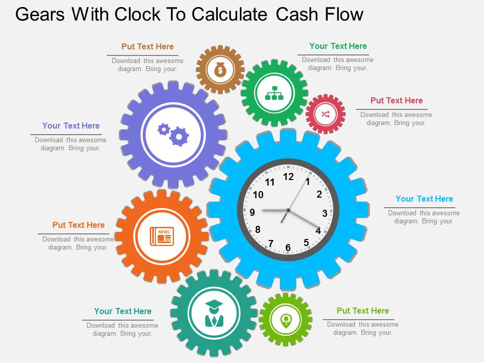 Gears With Clock To Calculate Cash Flow Powerpoint Template