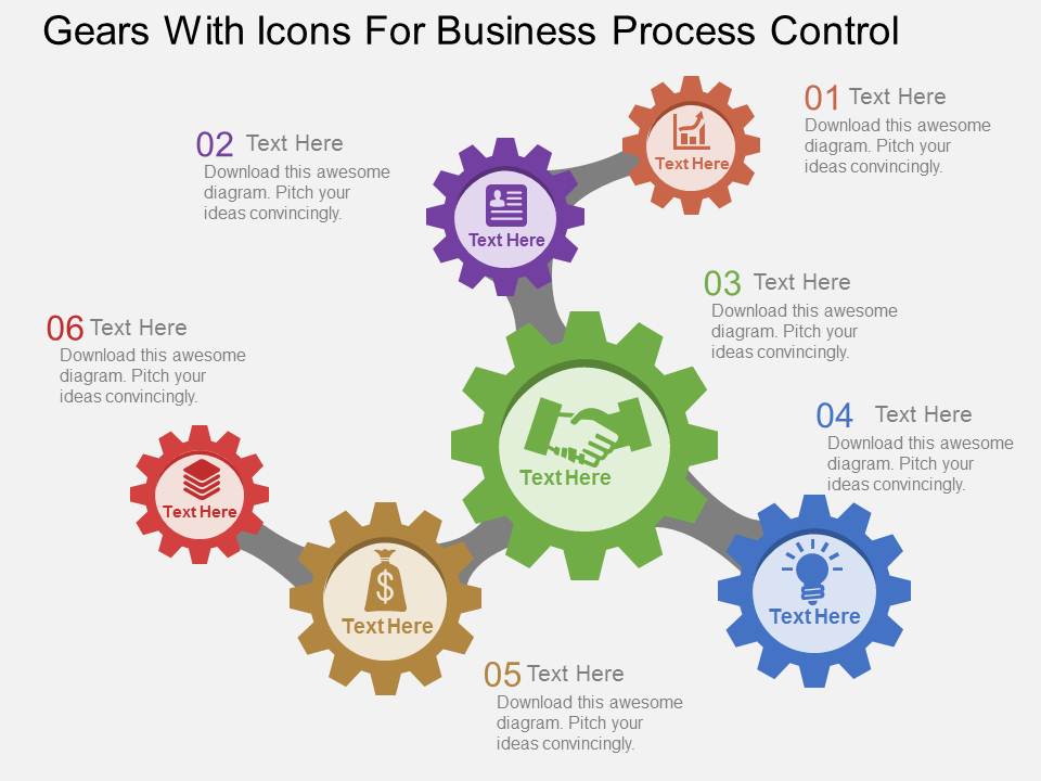 Gears With Icons For Business Process Control Powerpoint Template