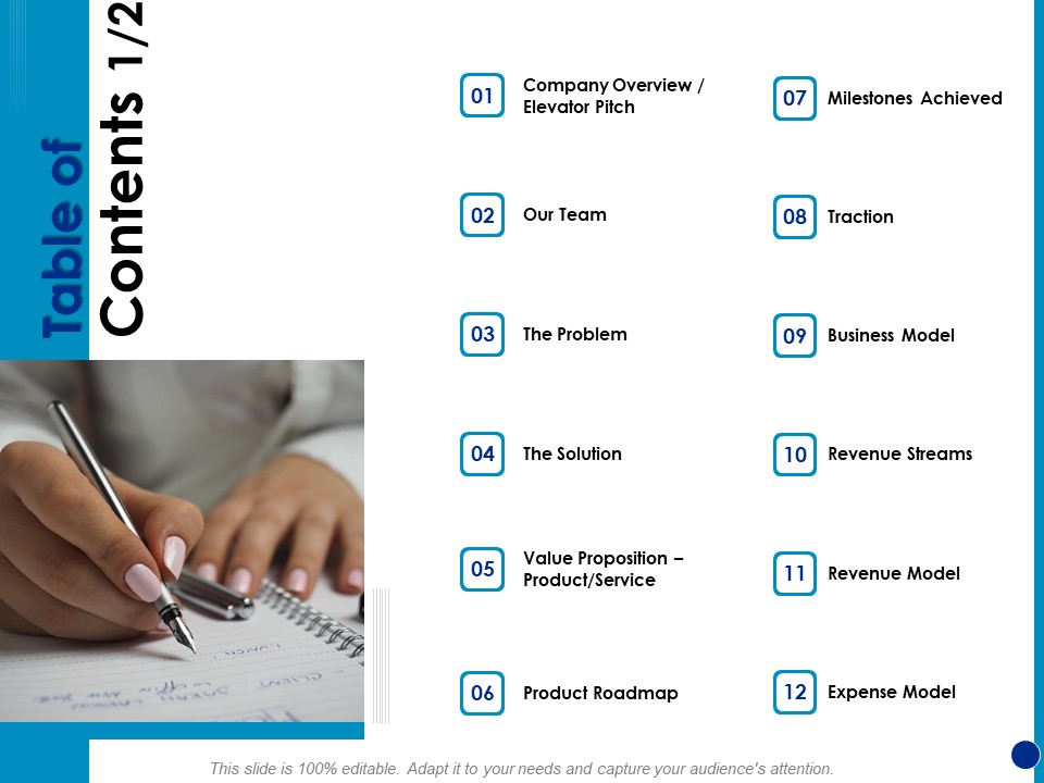 Generating Financial Support Table Of Contents Traction Ppt Infographic Template Graphics Template PDF