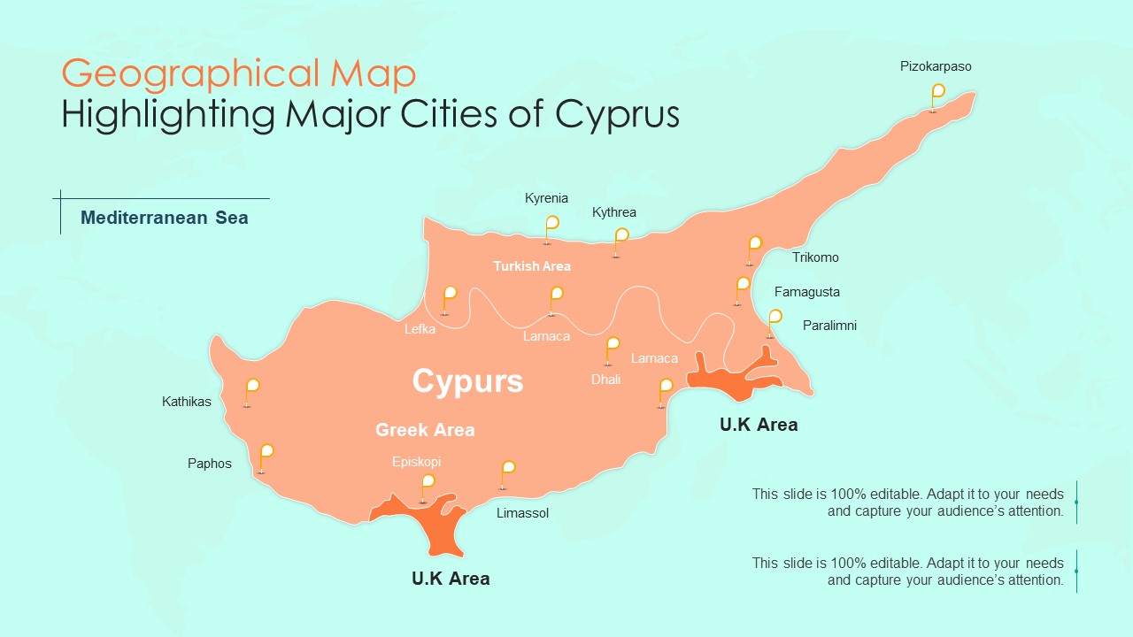 Geographical Map Highlighting Major Cities Of Cyprus Rules PDF