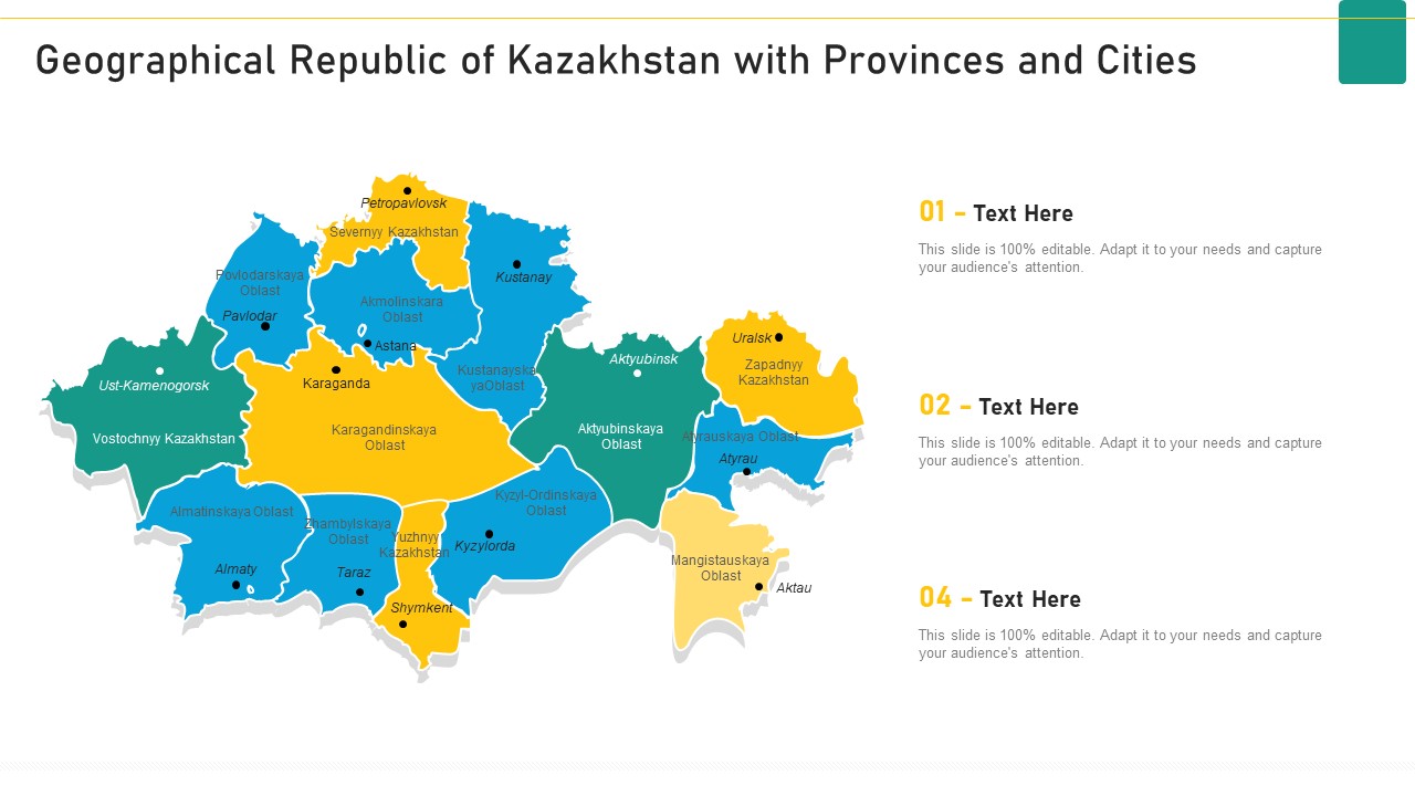 Geographical Republic Of Kazakhstan With Provinces And Cities Background PDF