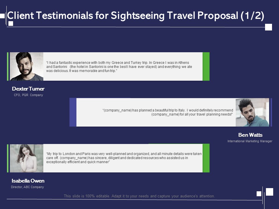 Globetrotting Tour Client Testimonials For Sightseeing Travel Proposal Ppt PowerPoint Presentation Model Graphics Design PDF
