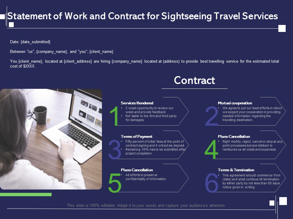 Globetrotting Tour Statement Of Work And Contract For Sightseeing Travel Services Ppt PowerPoint Presentation Outline Samples PDF