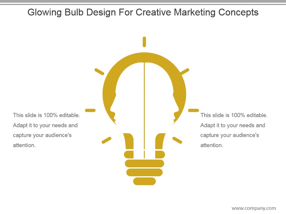 Glowing Bulb Design For Creative Marketing Concepts Ppt Samples