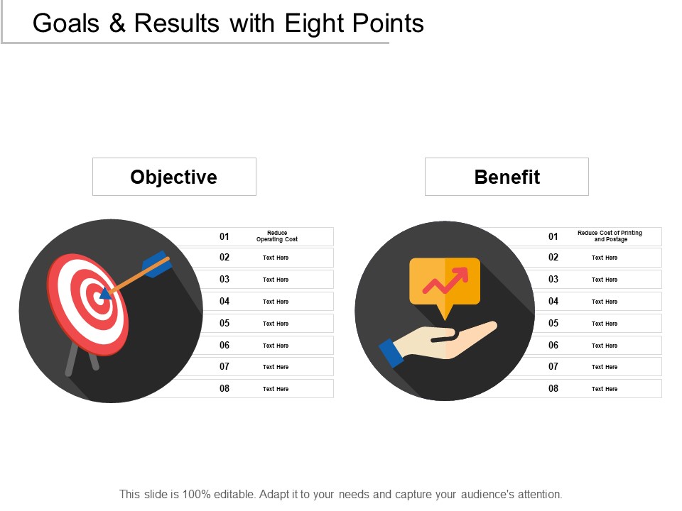 Goals And Results With Eight Points Ppt PowerPoint Presentation File Designs