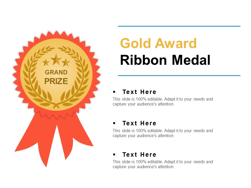 Gold Award Ribbon Medal Ppt PowerPoint Presentation Infographics Deck
