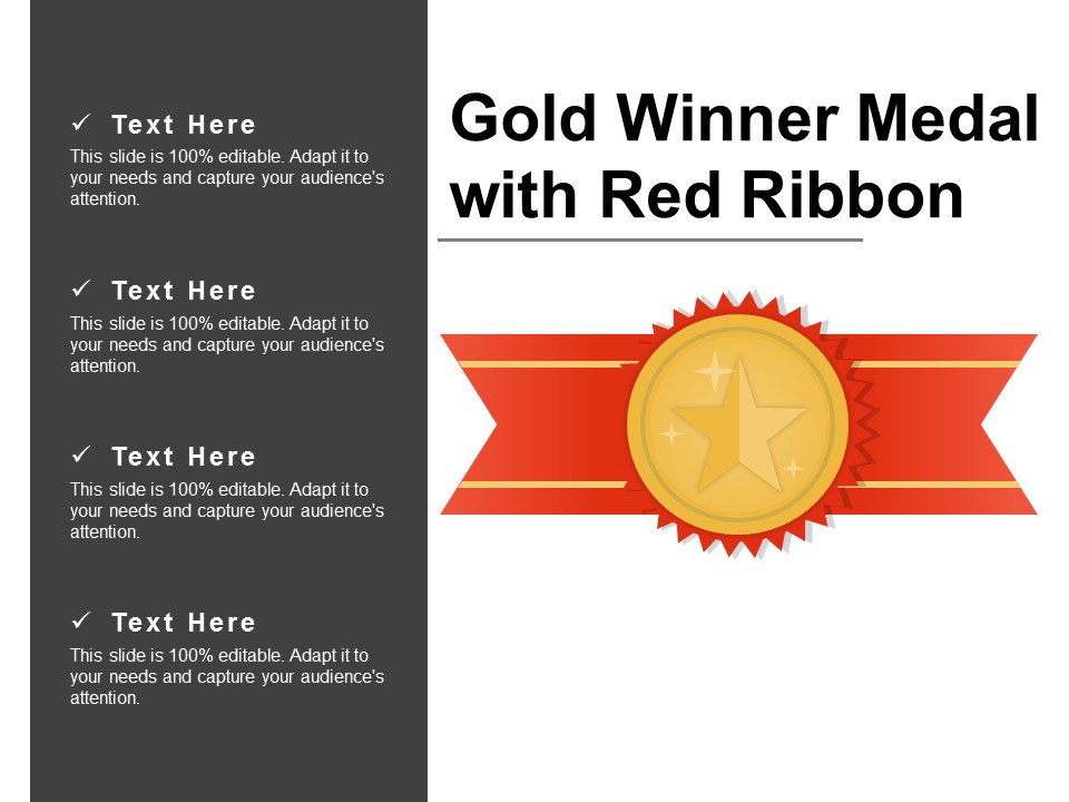 Gold Winner Medal With Red Ribbon Ppt PowerPoint Presentation Professional Icons