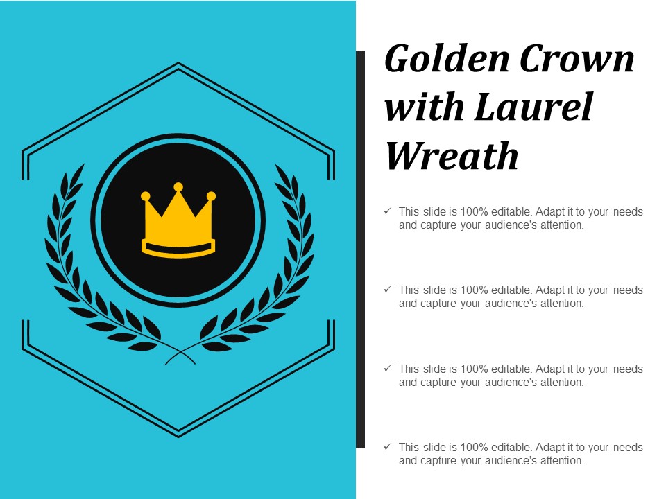 Golden Crown With Laurel Wreath Ppt PowerPoint Presentation Gallery Guide