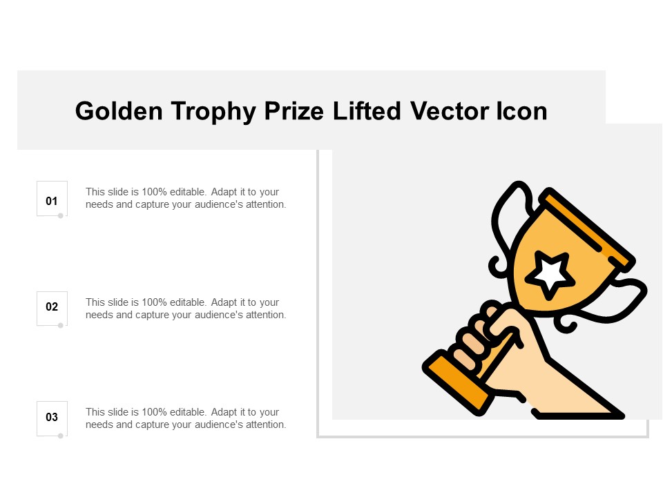 Golden Trophy Prize Lifted Vector Icon Ppt Powerpoint Presentation Ideas Format Ideas