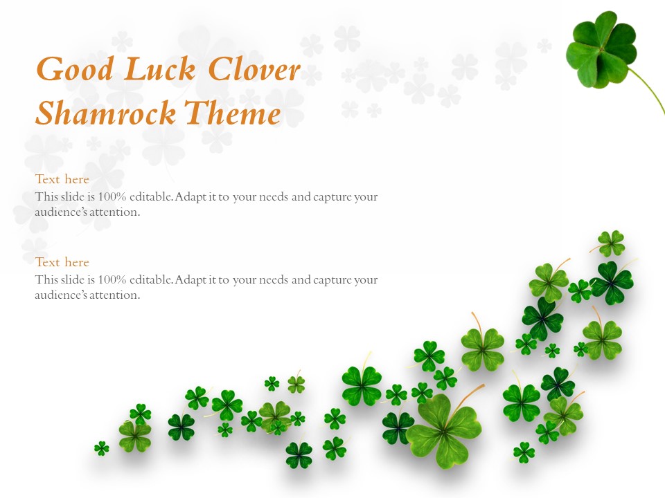 Good Luck Clover Shamrock Theme Ppt PowerPoint Presentation Portfolio Visual Aids
