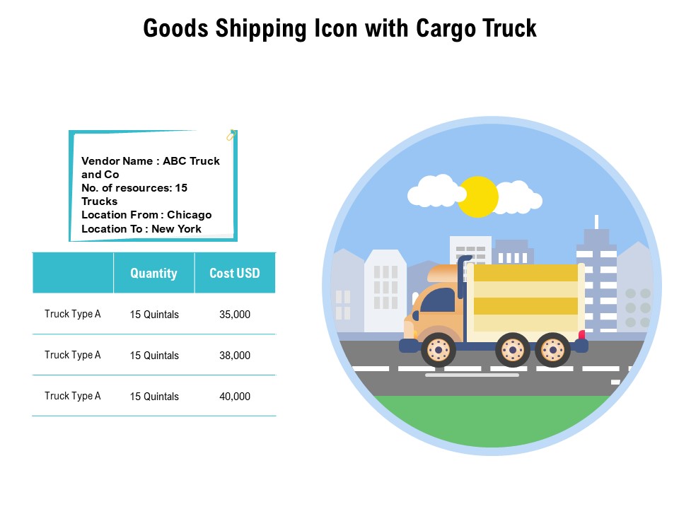 Goods Shipping Icon With Cargo Truck Ppt PowerPoint Presentation Slides Guide PDF