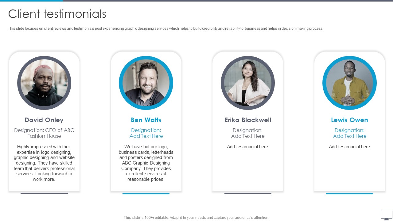 Graphic Designing And Visual Arts Company Profile Client Testimonials Themes PDF