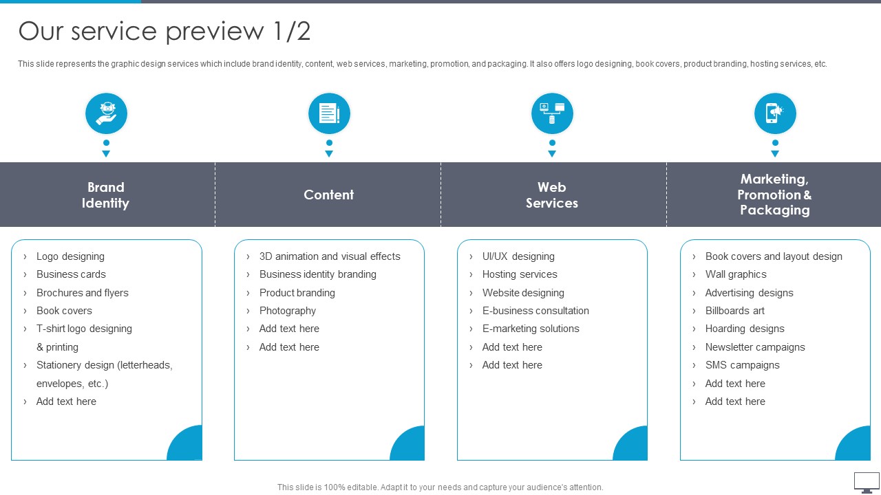 Graphic Designing And Visual Arts Company Profile Our Service Preview Mockup PDF