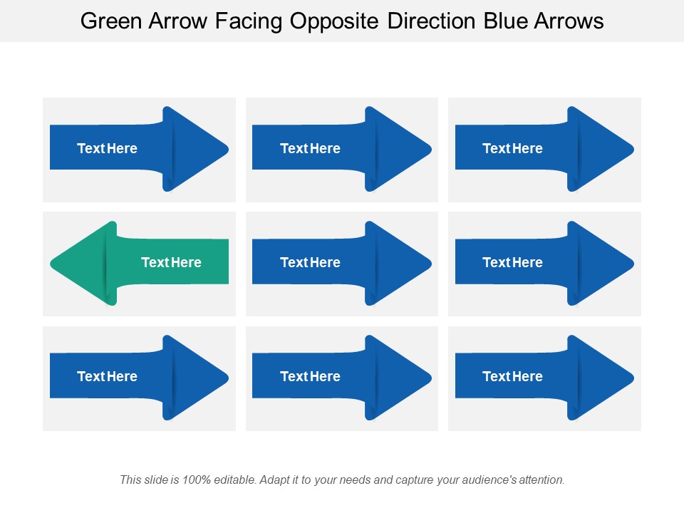 Green Arrow Facing Opposite Direction Blue Arrows Ppt Powerpoint Presentation Infographic Template Slide