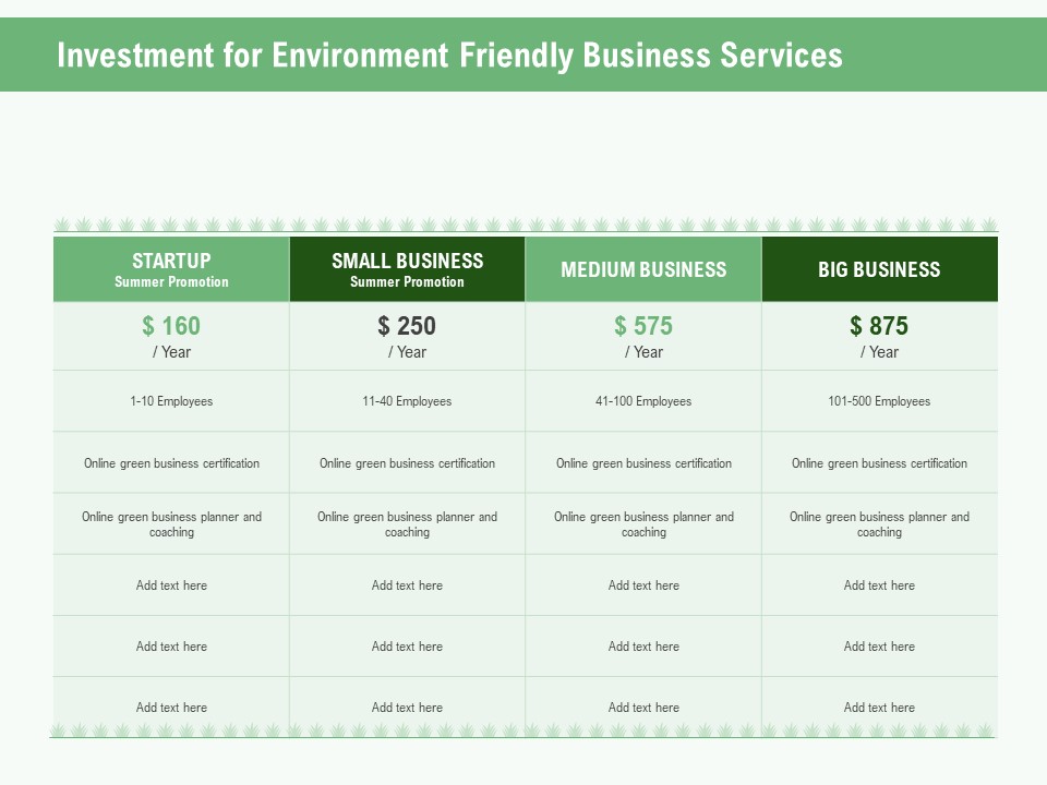 Green Business Investment For Environment Friendly Business Services Ppt Layouts Clipart Images PDF