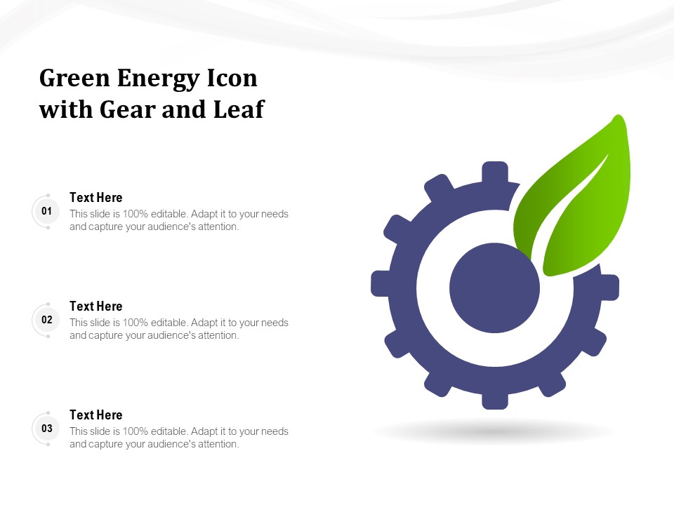 Green Energy Icon With Gear And Leaf Ppt PowerPoint Presentation Gallery Ideas PDF