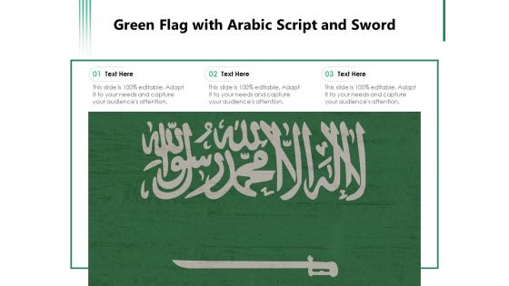Green Flag With Arabic Script And Sword Ppt PowerPoint Presentation Gallery Graphics Template PDF