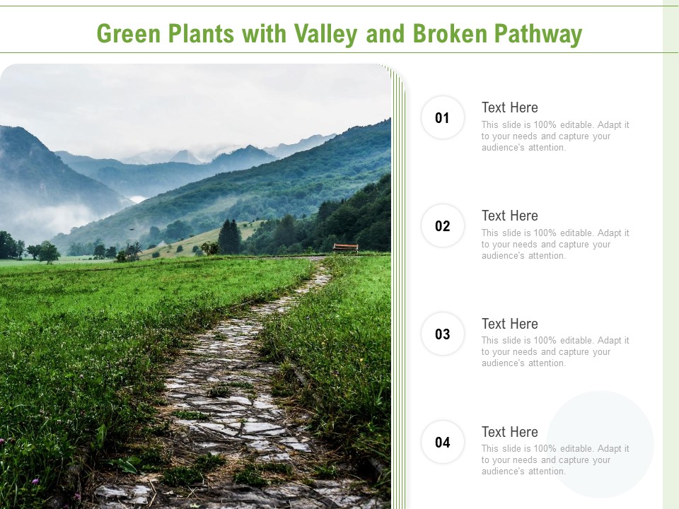 Green Plants With Valley And Broken Pathway Ppt PowerPoint Presentation Summary Graphics Pictures PDF