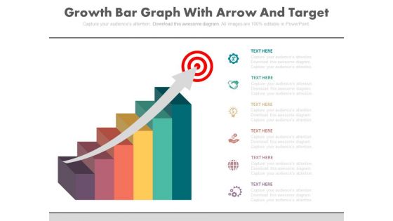 Growth Graph With Arrow On Target Board Powerpoint Slides