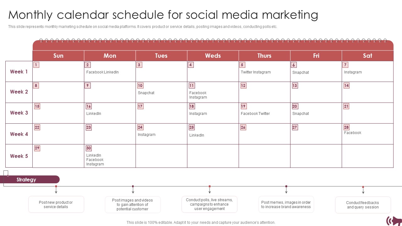 Guide Digital Advertising Optimize Lead Targeting Monthly Calendar Schedule For Social Media Marketing Designs PDF