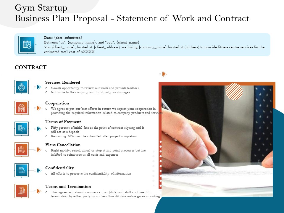 Gym And Fitness Center Business Plan Gym Startup Business Plan Proposal Statement Of Work And Contract Icons PDF