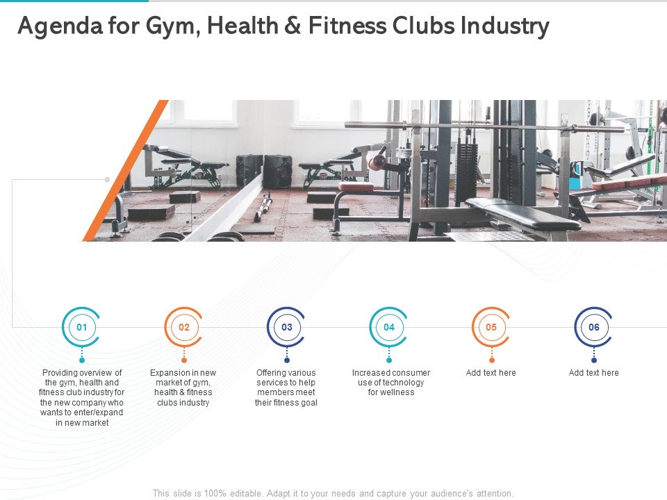 Gym Health And Fitness Market Industry Report Agenda For Gym Health And Fitness Clubs Industry Ppt Slides Smartart PDF