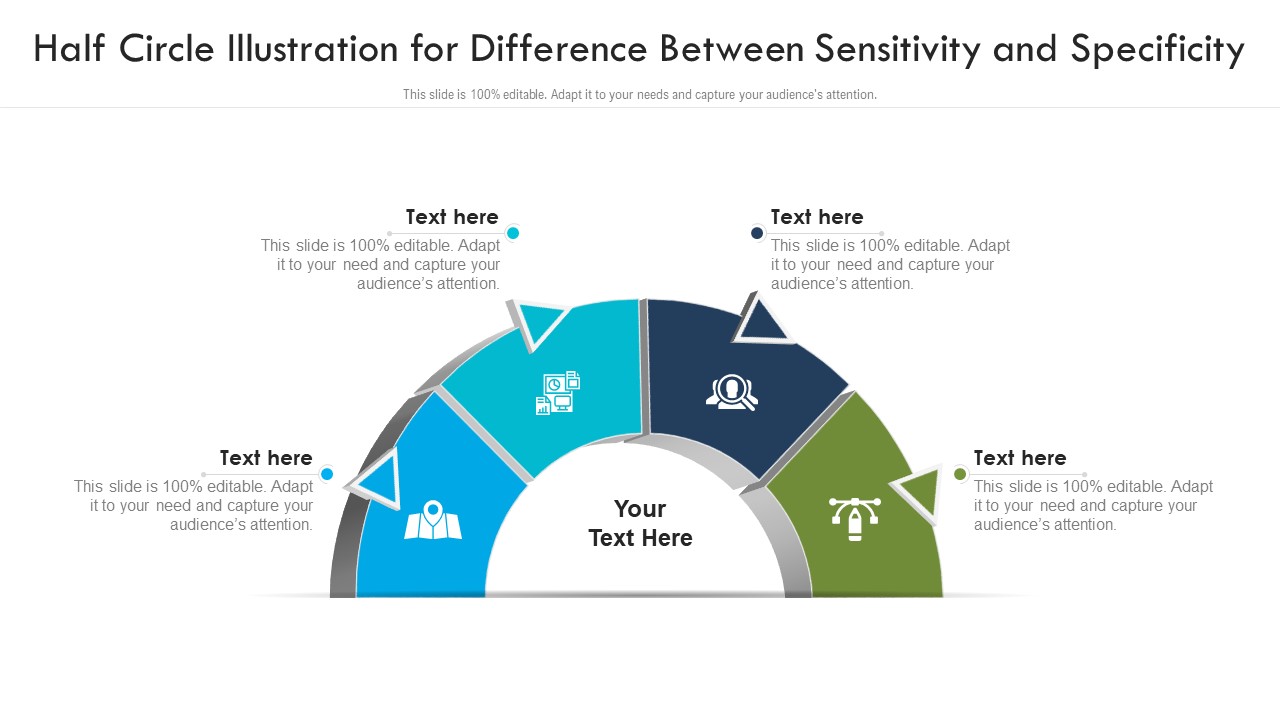Half Circle Illustration For Difference Between Sensitivity And Specificity Ppt PowerPoint Presentation Infographics Themes PDF