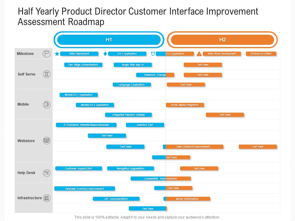Half Yearly Product Director Customer Interface Improvement Assessment Roadmap Infographics