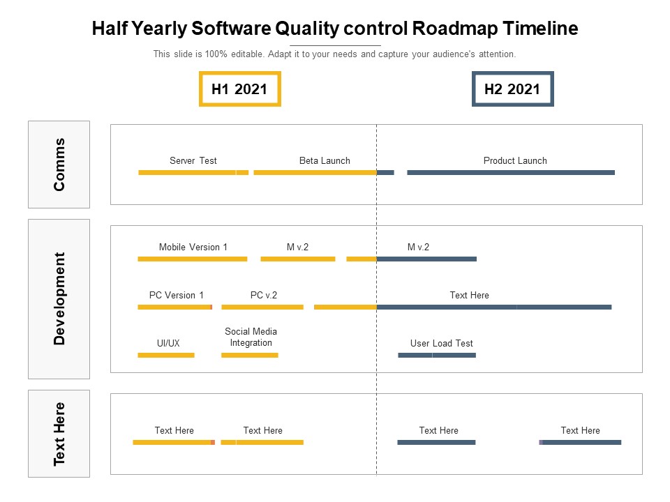 Half Yearly Software Quality Control Roadmap Timeline Elements
