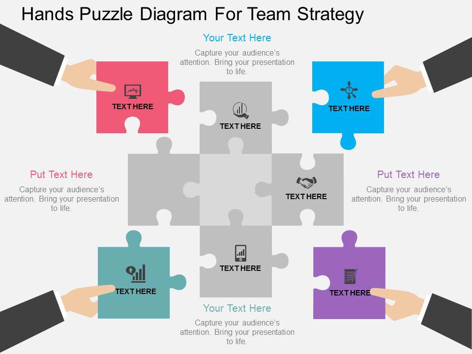 Hands Puzzle Diagram For Team Strategy Powerpoint Template